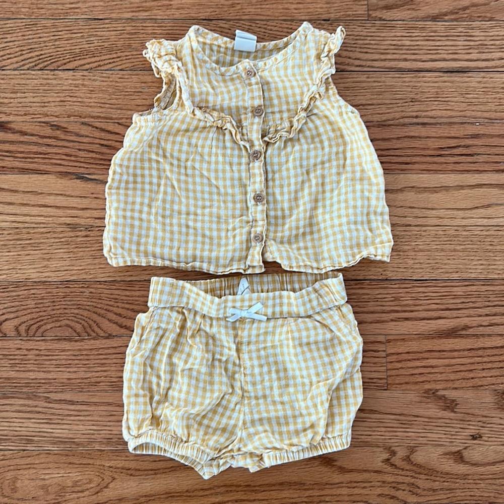 6-9 month yellow gingham set